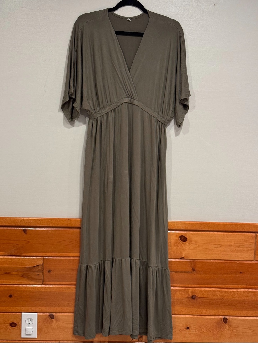 Deep Self Women’s Summer V Neck Batwing Short Sleeve Maxi Dress Army Green Large